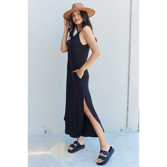 Ninexis Good Energy Full Size Cami Side Slit Maxi Dress In Black - Picture 9 of 11